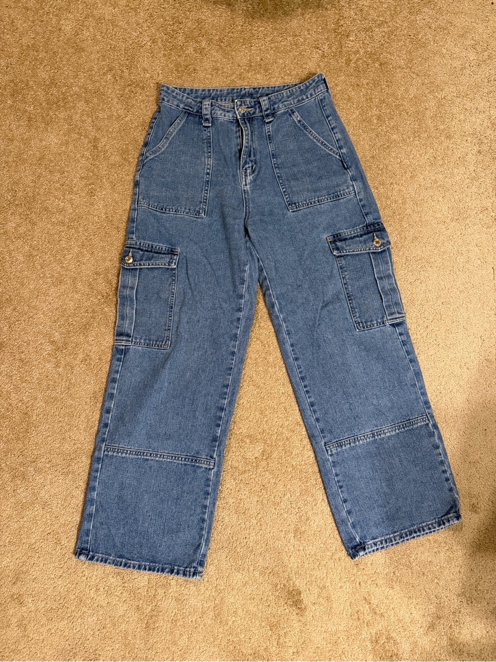 SHEIN Cropped Wide-Leg Jeans with Cargo Pockets